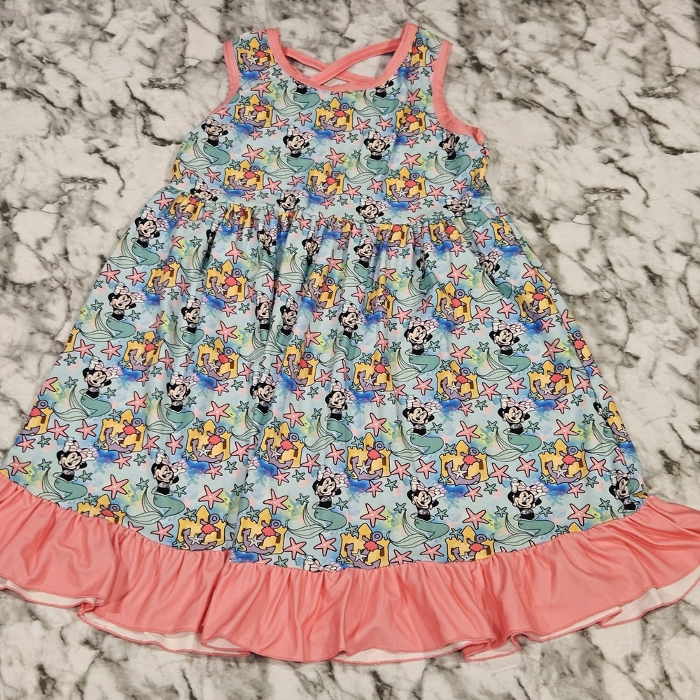 Girls Milksilk Beach Mermaid Mouse Print‎ Dress Sleeveless Size 10/12